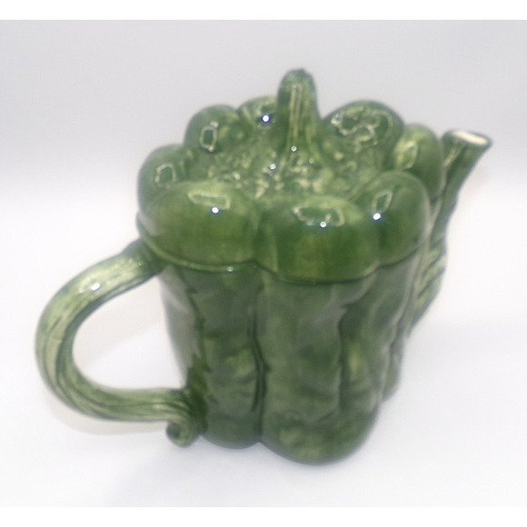 Vintage Limoges France ? Green Bell Pepper Teapot Large Ceramic Vegetable Coffee - Picture 10 of 16